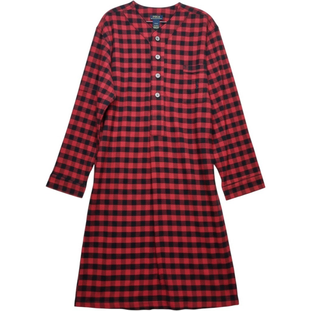 Polo Ralph Lauren Mens M Buffalo Check Flannel Nightshirt Sleep Cotton Cabincore